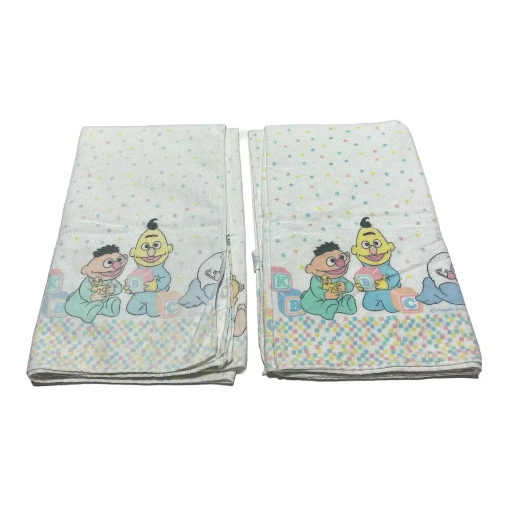 2 Vintage Sesame Street Cotton Flannel Baby Receiving Blankets Big Bird Riegel